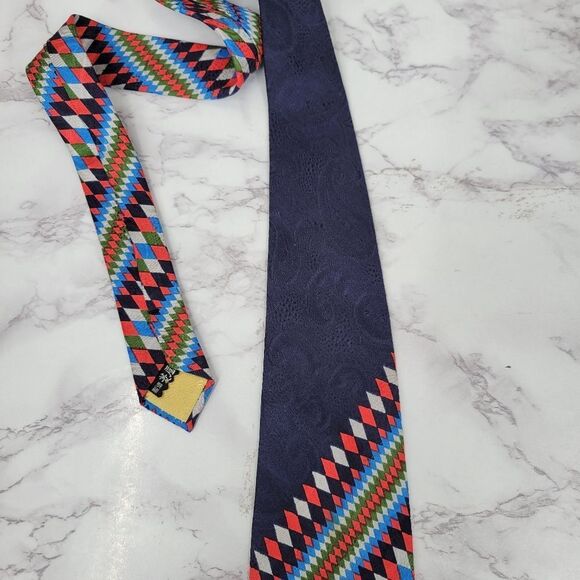 Vintage Retro Geometric Silk Multicolor Dismond Pattern Men's Tie Necktie - Picture 5 of 8